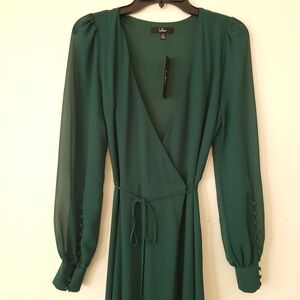 Lulu's Green Long Sleeve Wrap Dress